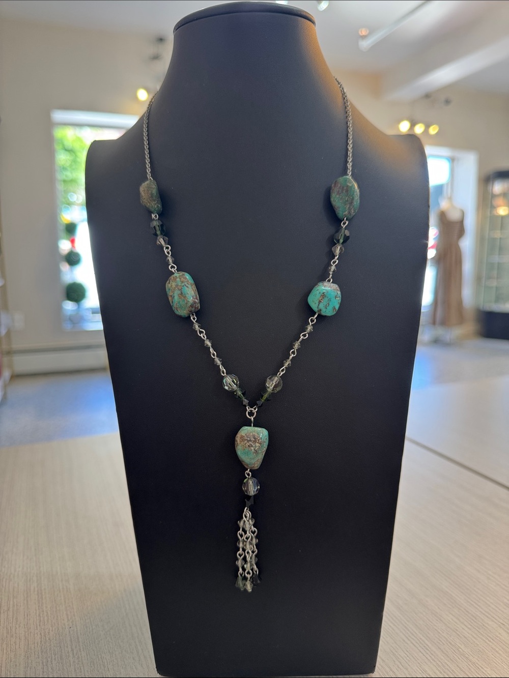 Turquoise Stone Pendant Tassel Necklace - Women Jewelry